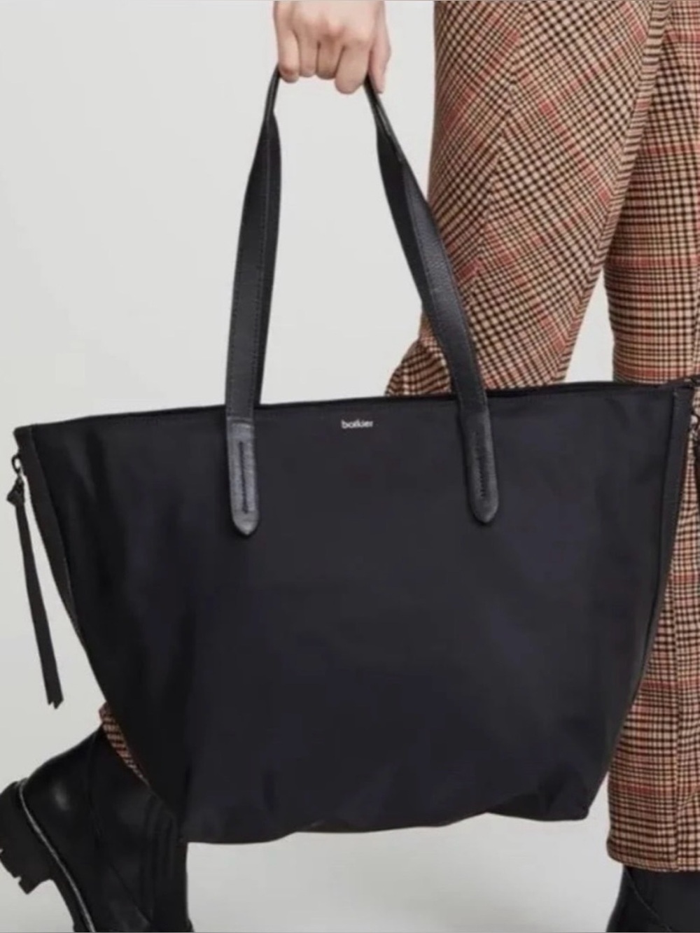 NWT Botkier New York Large Black Nylon Expandable Tote Bag Leather Trim